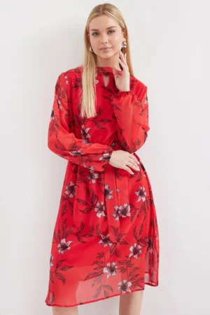 Rochie midi - HiCCUP - imprimeu floral - rosu - poliester