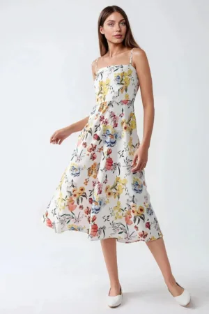 Rochie midi -  imprimeu - multicolor - material textil