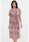 Rochie midi -  imprimeu - papion - rosu - viscoza/in