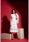 Rochie midi in A cu dantela Guipure - Alb optic