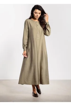 Rochie midi lejera - cu cordon si fenta cu nasturi