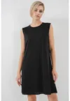 Rochie midi -  lejera - poliester - Negru -