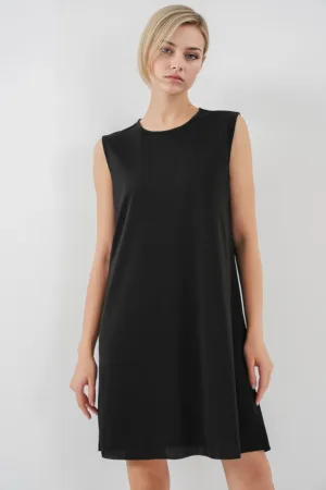 Rochie midi -  lejera - poliester - Negru -