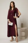 Rochie midi magenta de ocazie din voal cu sclipici