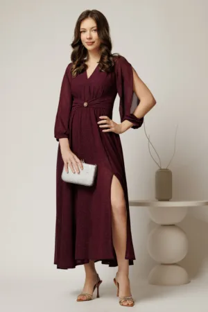 Rochie midi magenta de ocazie din voal cu sclipici