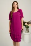 Rochie midi magenta din voal cu croi drept si volane la baza- Viada
