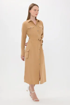 Rochie midi -  maneca lunga - detaliu cu nasturi - fabricat din materiale de calitate