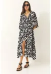Rochie midi -  model abstract - decolteu in V - viscoza -