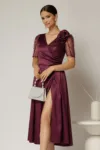 Rochie midi mov de ocazie din tafta si paiete