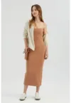 Rochie midi mulata -  bretele fine - culoare maro - material jerseu