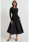 Rochie midi mulata  decolteu barca - negru - elastan si poliester