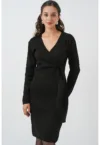 Rochie midi  mulata - decolteu in V - tricot - Negru -