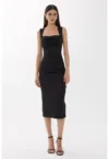 Rochie midi -  mulata - decolteu patrat - neagra - jerseu