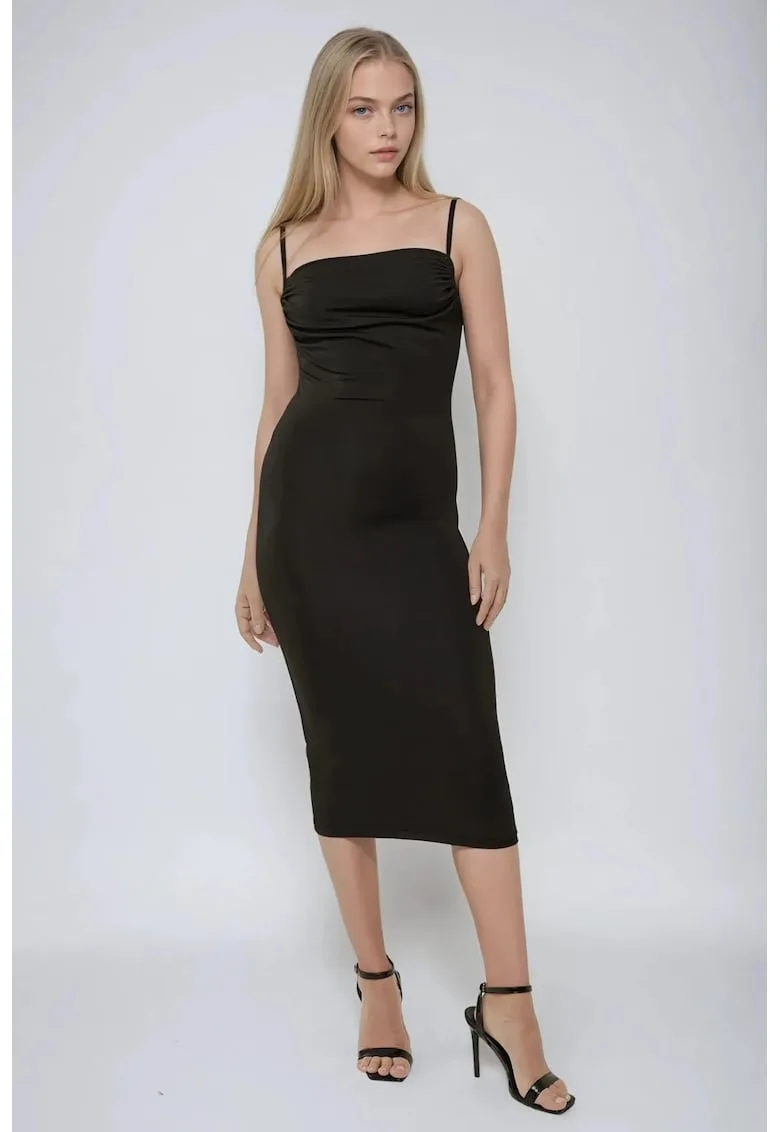 Rochie midi mulata -  guler inalt - negru - jerseu