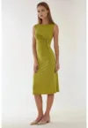 Rochie midi mulata  guler rotund - verde - jerseu