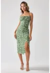Rochie midi mulata  imprimeu floral - crapatura - verde - jerseu
