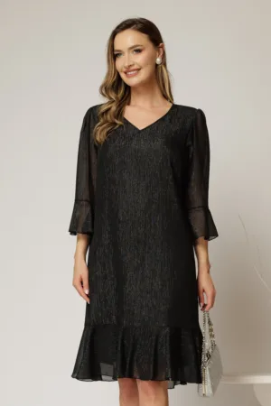 Rochie midi neagra cu fir lurex