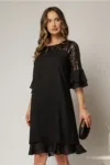 Rochie midi neagra cu sidef si paiete la bust