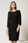 Rochie midi neagra de ocazie din triplu voal cu detalii la umar