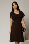 Rochie midi neagra din voal cu buline si maneci scurte petrecute