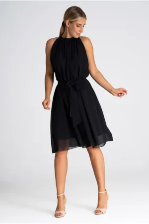Rochie midi neagra - fara maneci - din poliester -