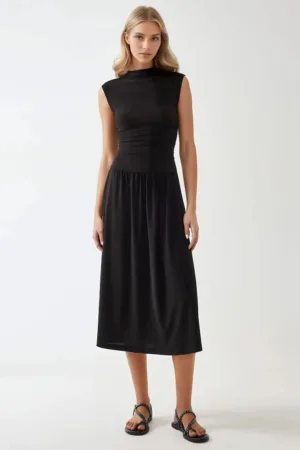 Rochie midi  neagra - jerseu