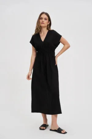 Rochie midi  neagra - marime XS - cu legatura si elastic in talie