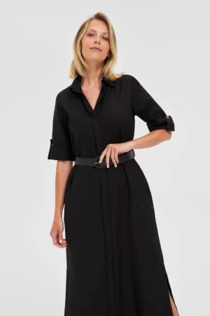 Rochie midi neagra tip camasa