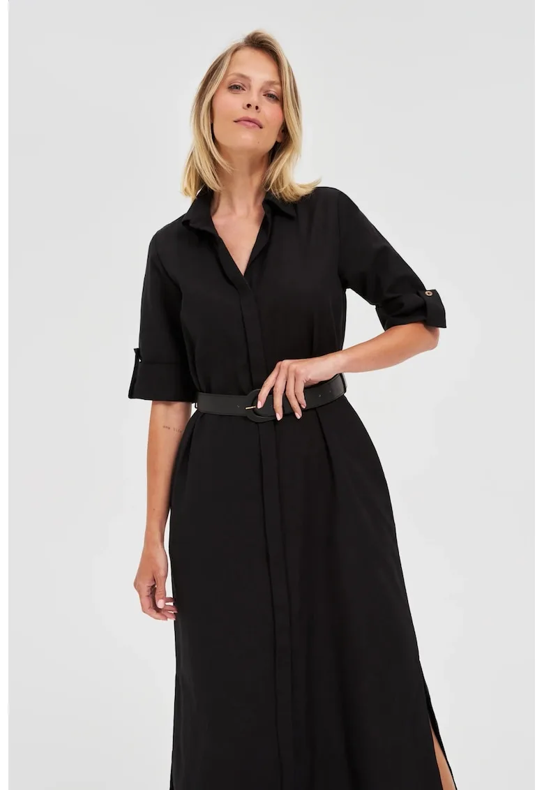 Rochie midi neagra tip camasa