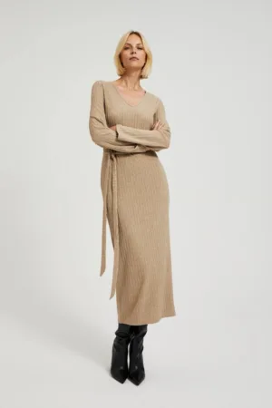 Rochie midi plisata bej