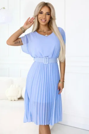 Rochie midi plisata cu curea lata -