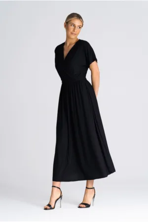 Rochie midi poliester - neagra - simpla -