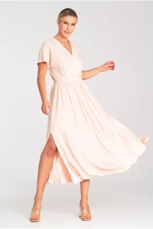 Rochie midi - poliester - roz deschis -