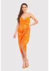 Rochie midi portocalie cu bretele subtiri DA1716