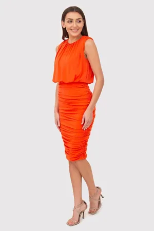 Rochie midi portocalie cu volane DA1767 BURNT ORANGE
