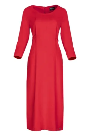 Rochie midi rosie - cu curea - poliester 100% -