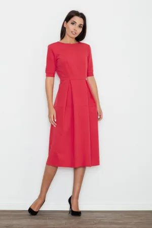 Rochie midi rosie - eleganta - cu maneci scurte - poliester