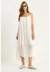 Rochie midi -  rotund - alb - bumbac