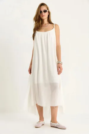 Rochie midi -  rotund - alb - bumbac