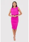 Rochie midi roz cu fusta cu volane DA1767 HOT PINK