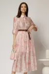 Rochie midi roz cu imprimeuri din tencel