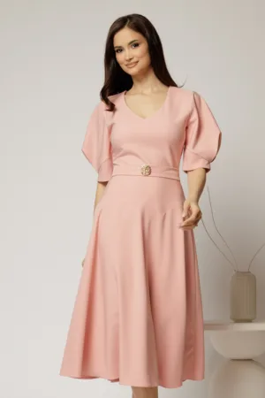 Rochie midi roz eleganta cu fusta clos