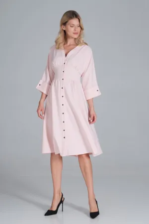 Rochie midi - roz - maneci 3/4 - pentru purtarea zilnica - poliester