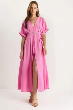 Rochie midi -  roz - textil