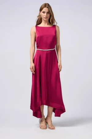 Rochie midi satinata cu terminatie asimetrica