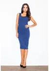 Rochie midi  simpla - eleganta - bumbac - bleumarin -