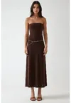 Rochie midi -  simpla fara bretele - culoare maro - elastan/ poliester