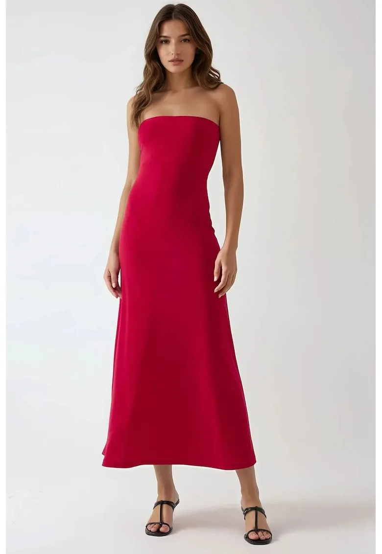 Rochie midi - simpla fara bretele - rosie - elastan/ poliester