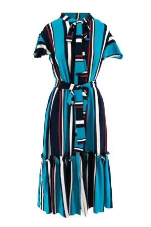 Rochie midi stratificata cu funda din panglici