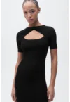 Rochie midi striata cu detaliu cu decupaj
